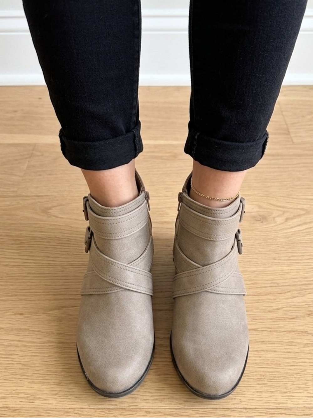 Rampage Taupe Crisscross Ankle Booties